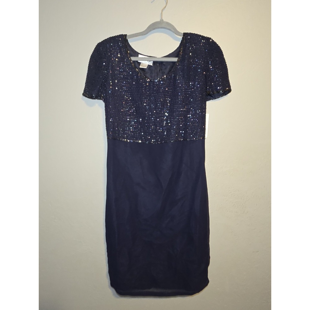 Vintage JMD New York Navy Dress Beaded By Hand - Elegant - Sz Small NEW W/ TAGS